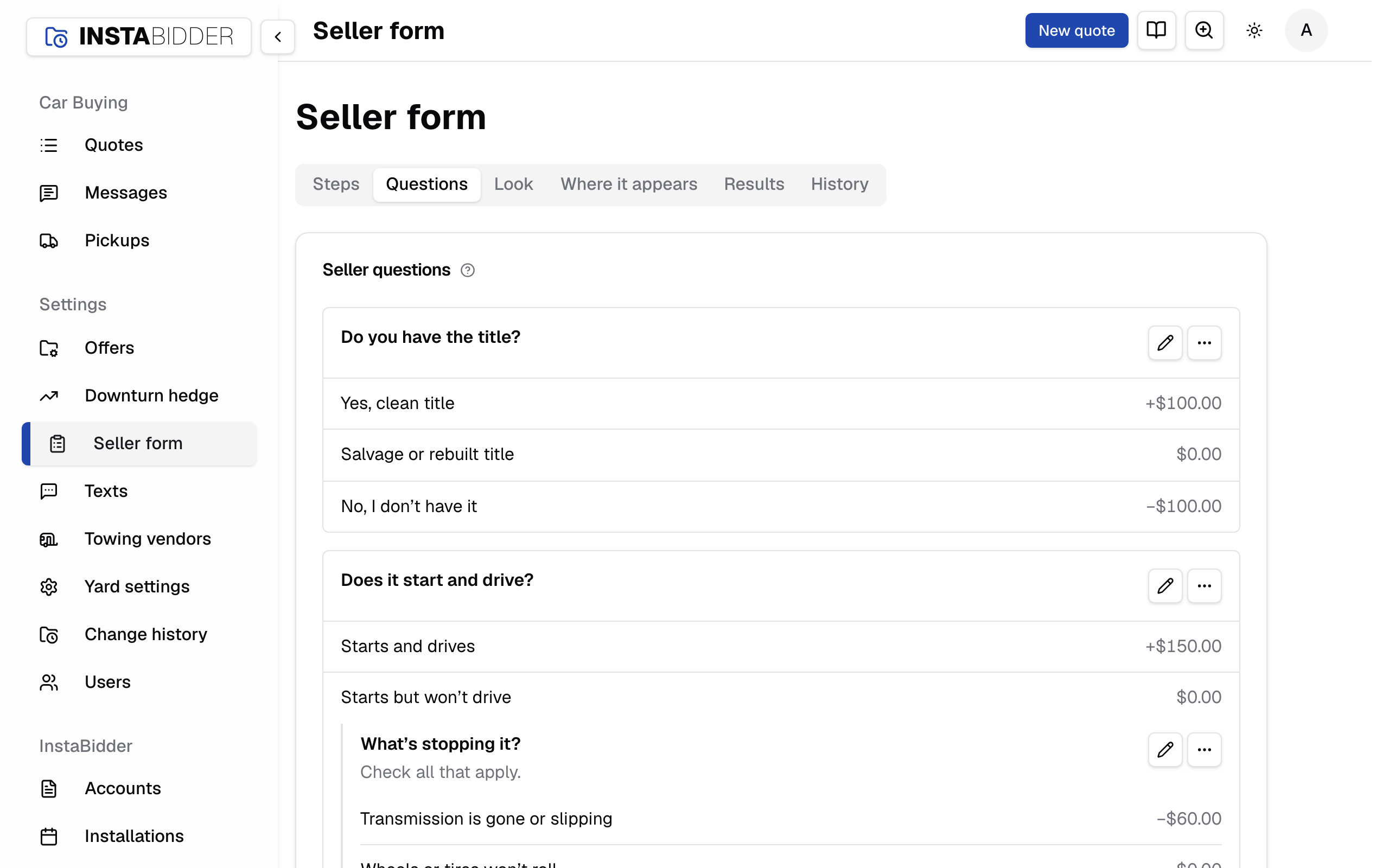 The Questions tab