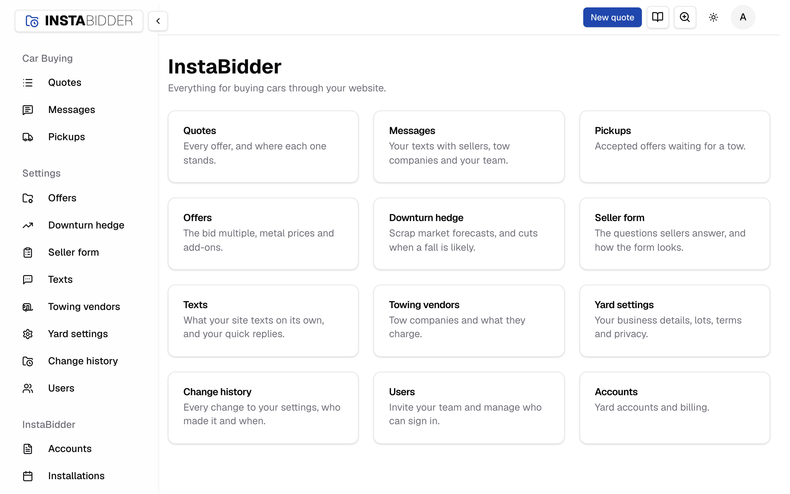 The home page of your site, with a tile for each screen