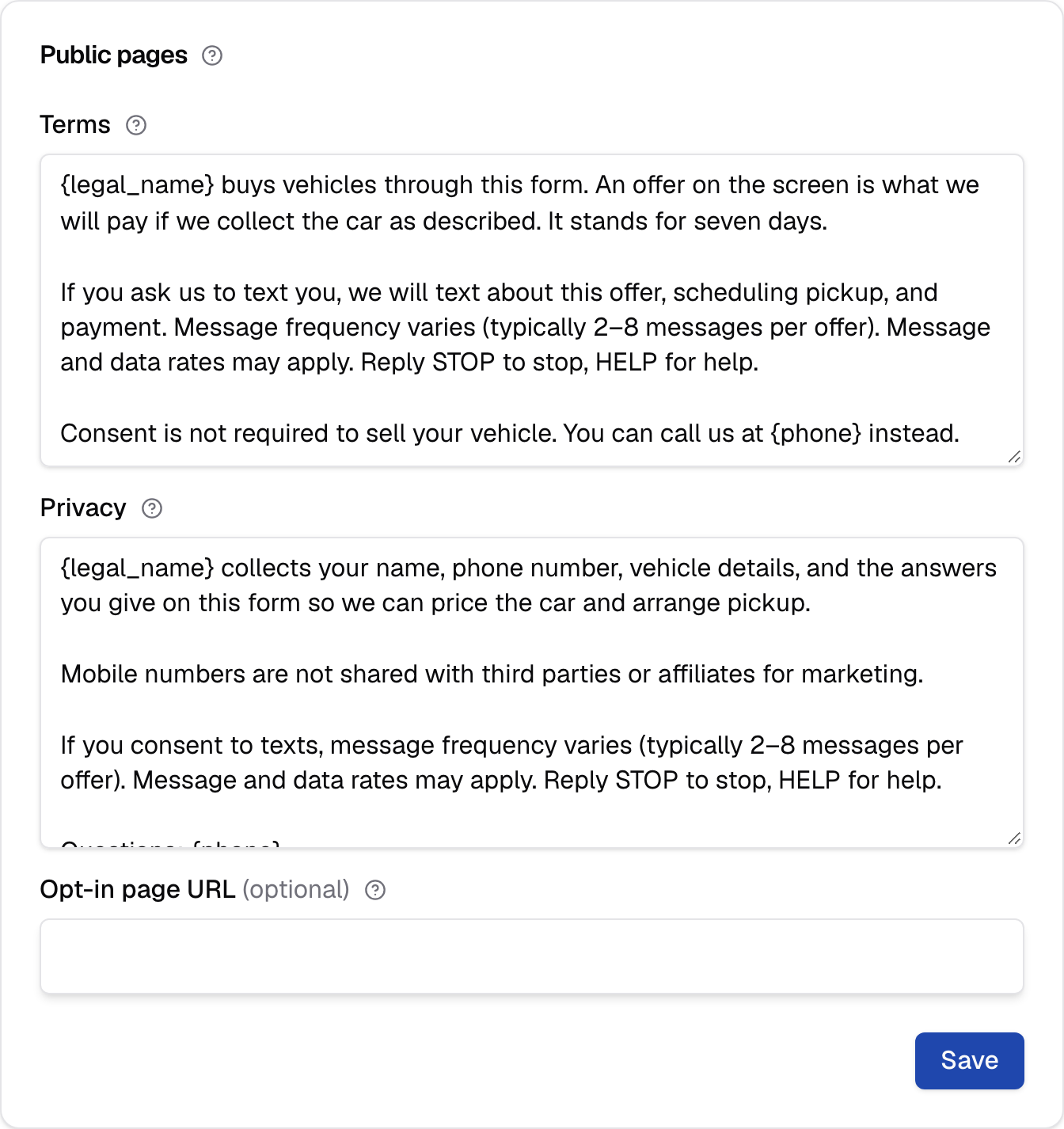 The Public pages card